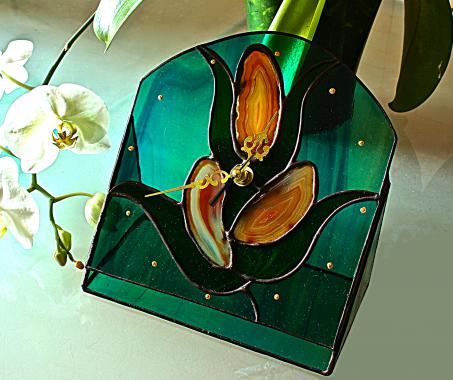 настольные часы "дикая орхидея" с натуральным агатом